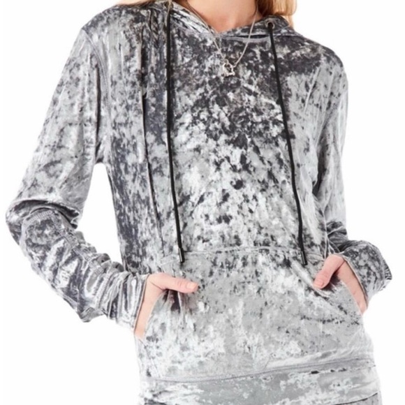 Emma & Sam Crushed Velvet 2PC Set XS Hoodie Joggers Silver Velour Cyber Y2K Rave